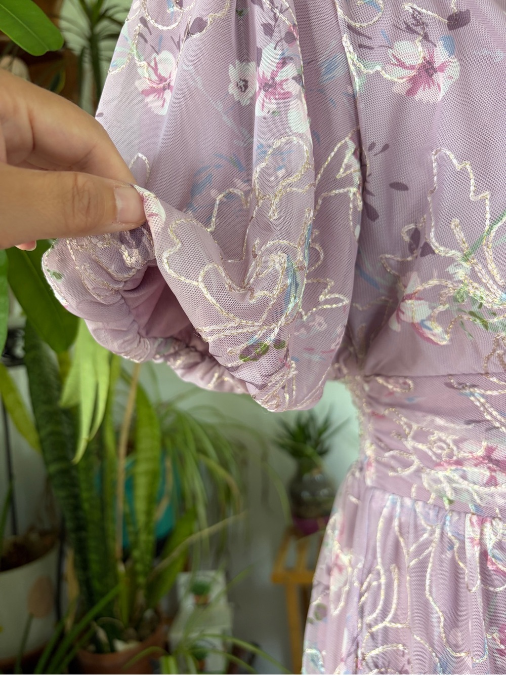 Baltic Born Mesh Floral Maxi Dress Large Lilac Embroidered Cottagecore Formal - Picture 4 of 11